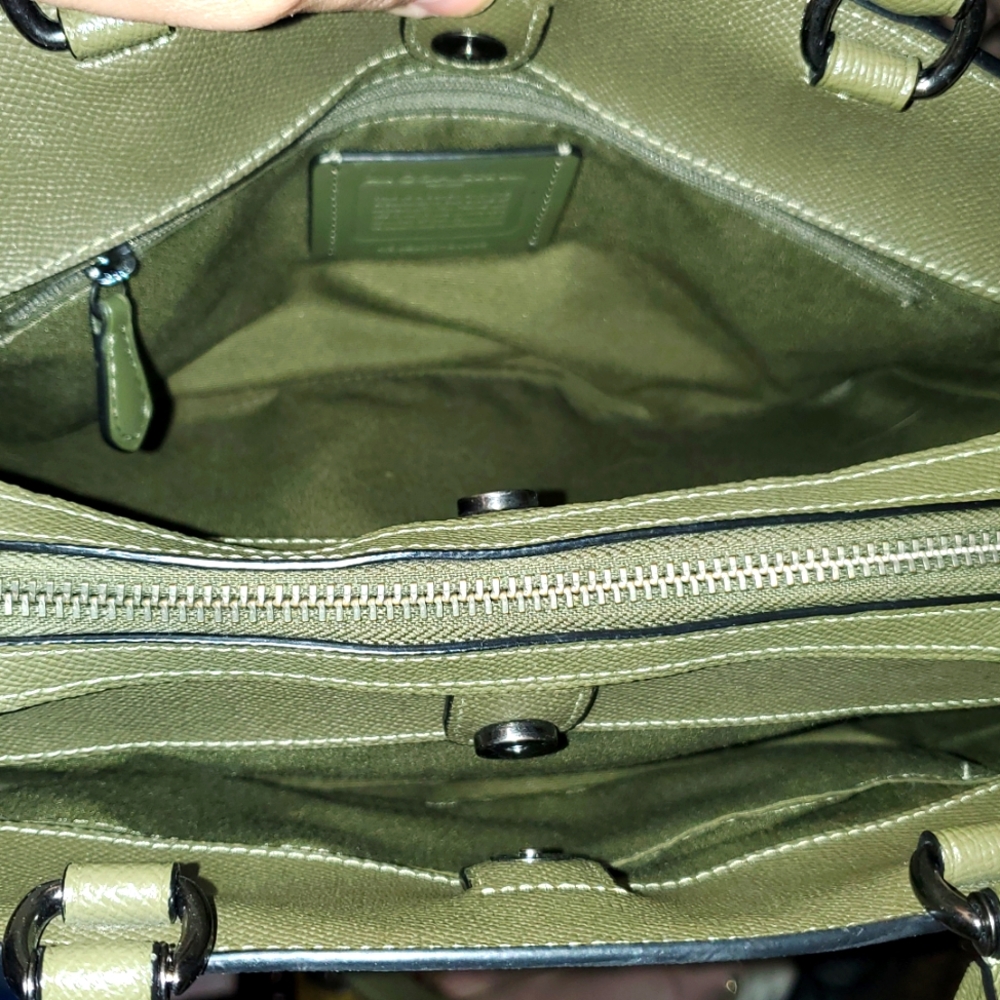 RARE Coach Lillie Carryall Olive Green Leather Satchel Bag - Picture 13 of 16
